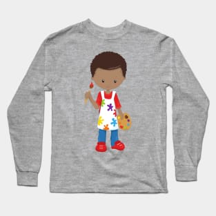 African American Boy, Painter, Paint Artist, Brush Long Sleeve T-Shirt